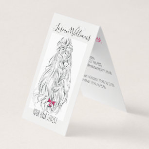 Modernes Schwarz-weißes Wavy Hair Pink Bow Hairsty Visitenkarten