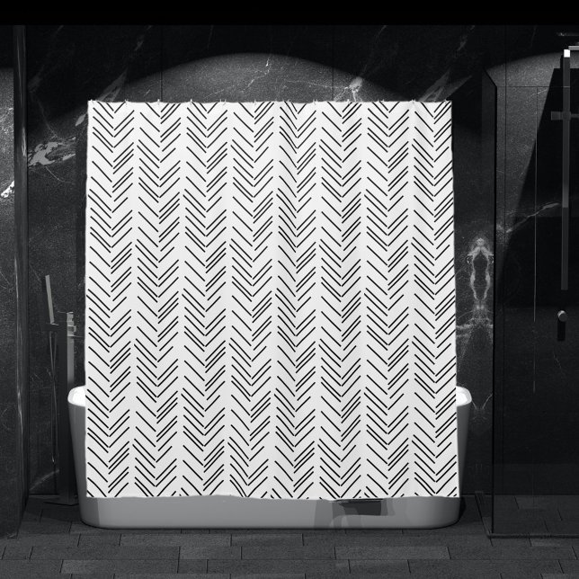 Modernes Schwarz-weißes Zickzack Muster Duschvorhang (Von Creator hochgeladen)