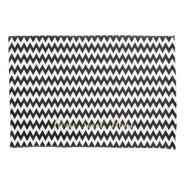 Modernes Schwarz-weißes Zickzack Muster-Monogramm Kissenbezug (Vorderseite)