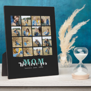 Modernes Schwarz Wir Liebe Sie Mama 16 FotoCollage Fotoplatte