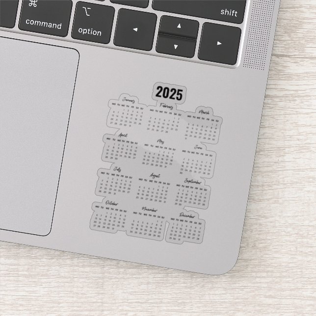 Modernes Schwarzes 2025 Kalender Volljährig anzeig Aufkleber (Detail)