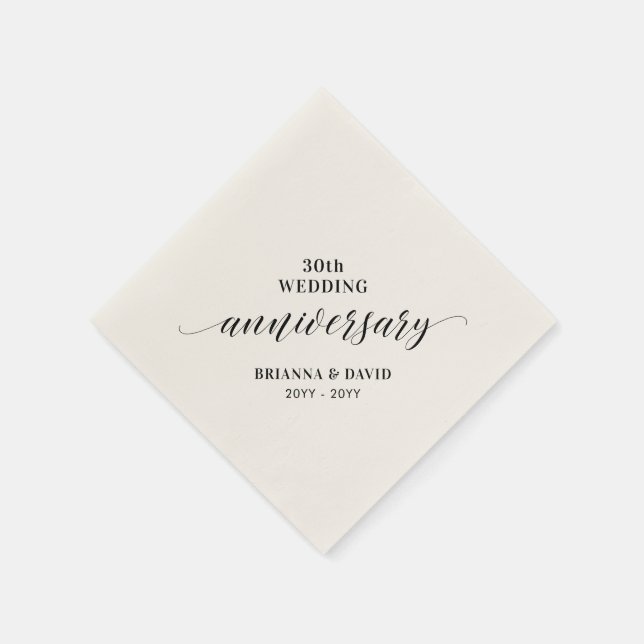 Modernes Schwarzes 30. Hochzeitsjubiläum Party Nap Serviette (Ecke)