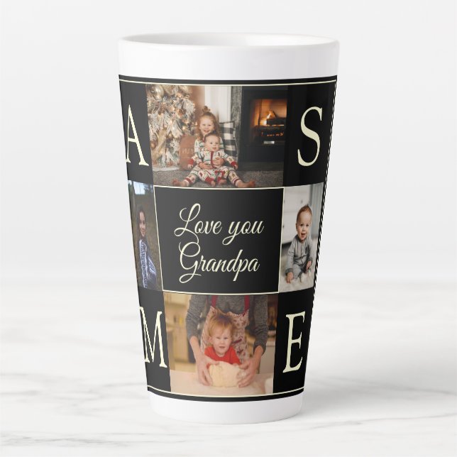 Modernes Schwarzes 4 Foto Mit Monogramm Liebe Opa Milchtasse (Vorderseite)