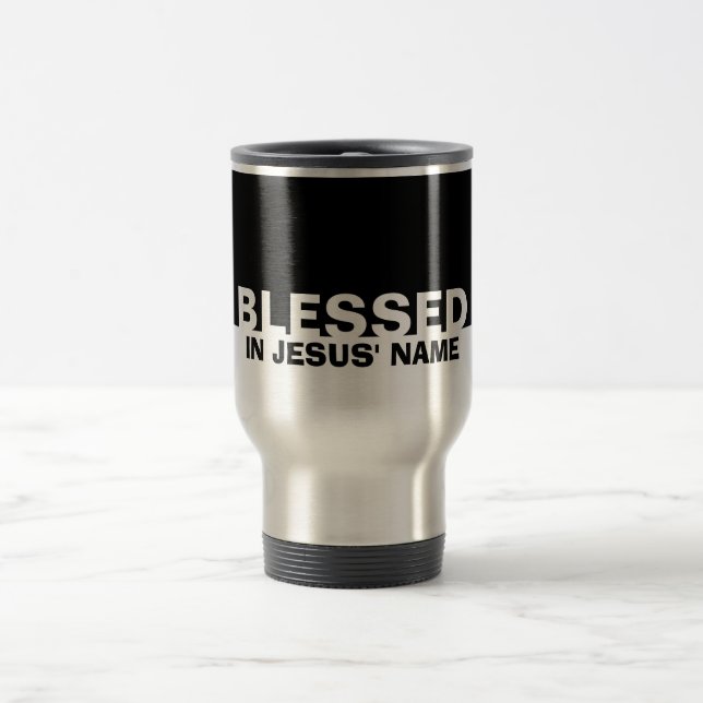Modernes Schwarzes, Christlich in Jesus' Namen Reisebecher (Mittel)