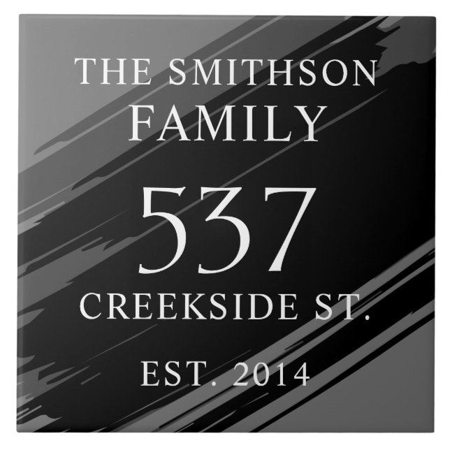 Modernes Schwarzes Datum etablierte Adresse House  Fliese (Vorderseite)