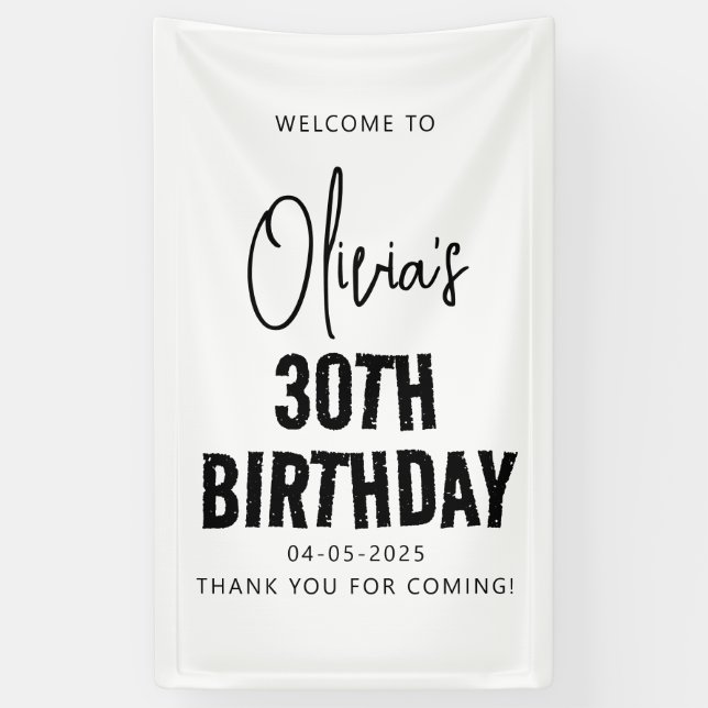 Modernes Schwarzes Drehbuch 30. Geburtstag Chic &  Banner (Vertikal)