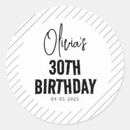 Modernes Schwarzes Drehbuch 30. Geburtstag Chic & Runder Aufkleber