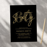 Modernes Schwarzes Elegant 60. Geburtstag Einladung<br><div class="desc">Moderne schwarze Elegant 60. Geburtstag Einladung. Enthält minimalistische Skriptkalligraphie und fett formatierte Typografie.</div>