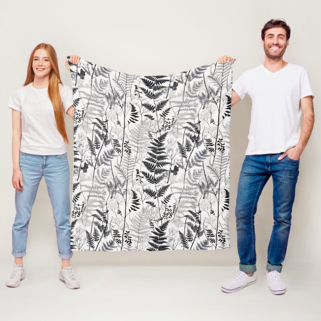 Modernes schwarzes Farnmuster  Fleecedecke (Beispiel)