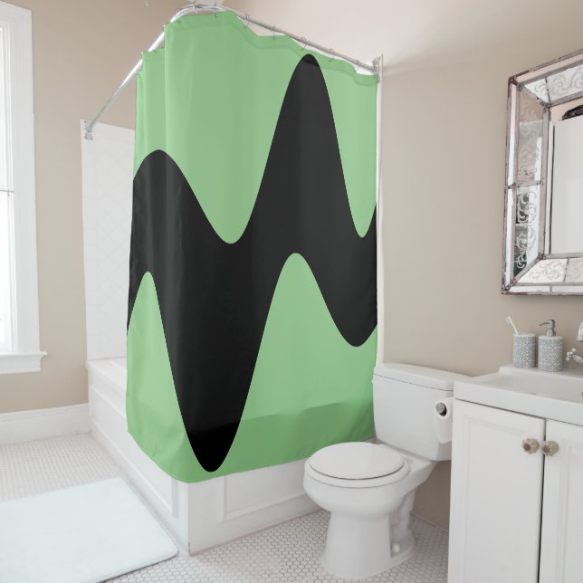 Modernes Schwarzes Flussbett grün Duschvorhang (Beispiel)