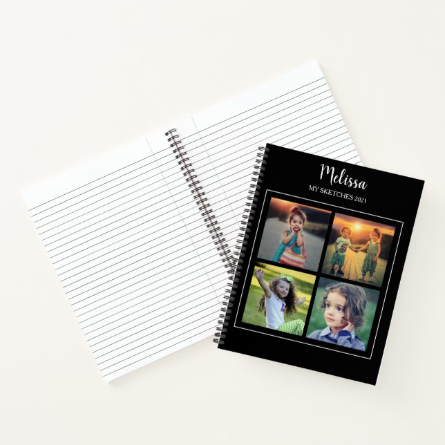 Modernes Schwarzes Foto Collage mit Monogramm Skiz Notizbuch (Innenseite)
