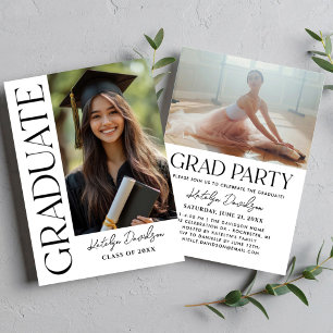 Modernes Schwarzes Foto Grad Party Einladung