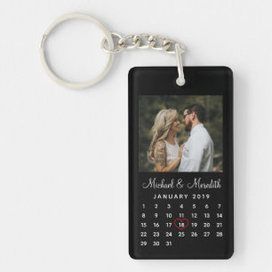 Modernes Schwarzes Foto-Hochzeitskalender Schlüsselanhänger