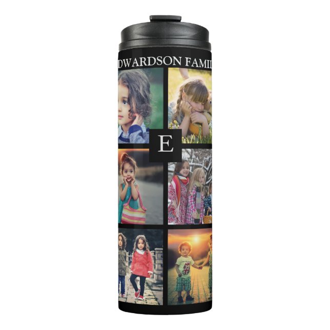 Modernes schwarzes Foto mit Kollaps - Familienname Thermosbecher (Vorderseite)