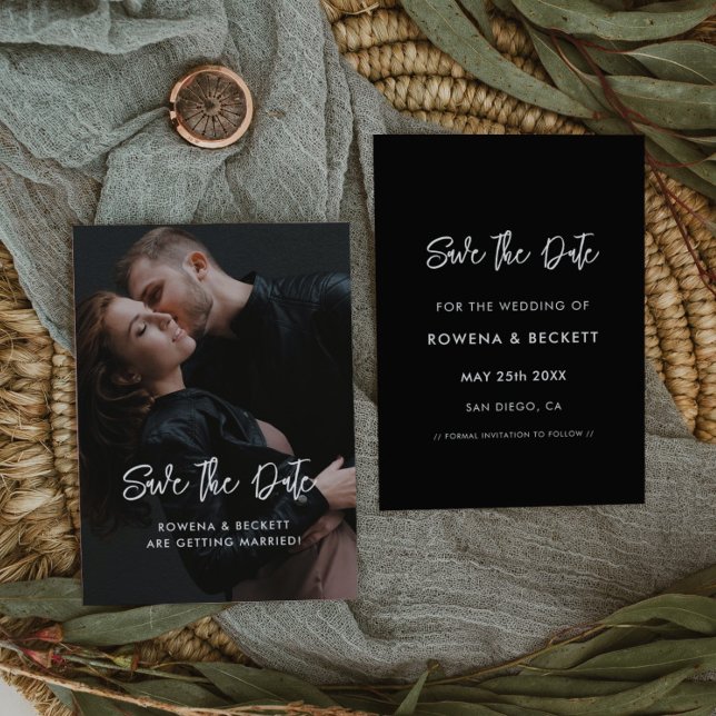 Modernes Schwarzes Foto Save The Date (Von Creator hochgeladen)
