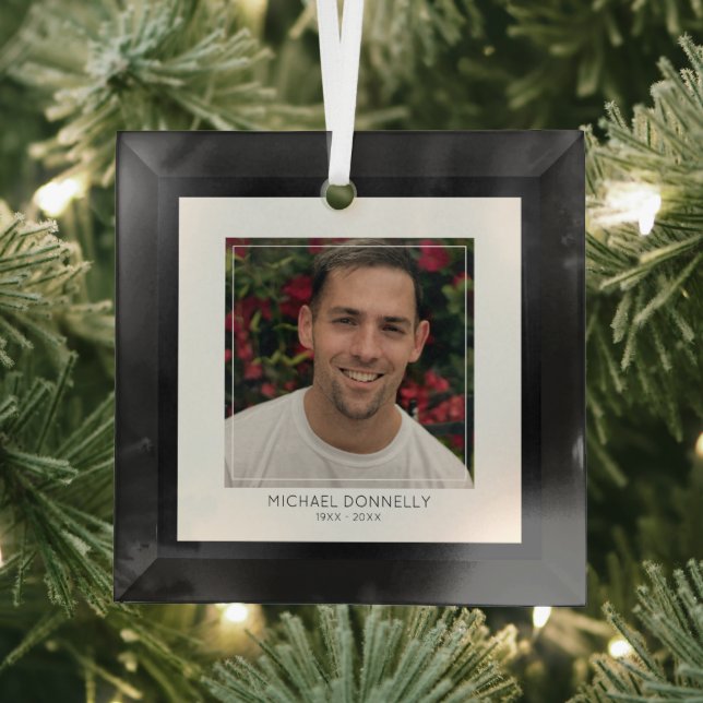 Modernes Schwarzes Gerahmtes Foto Memorial Ornament Aus Glas (Insitu)