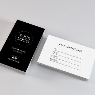 Modernes schwarzes Geschäft-Logo-Geschenkgutschein Visitenkarte