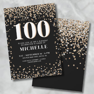 Modernes Schwarzes Gold 100. Geburtstag Einladung