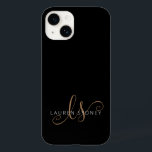 Modernes Schwarzes Gold Feminin Script Mit Monogra Case-Mate iPhone 14 Hülle<br><div class="desc">Modernes Black Gold Feminine Script Mit Monogramm iPhone Case. Dieses elegante,  moderne Handy-Gehäuse lässt sich einfach mit Ihrem individuellen Monogramm und Namen personalisieren.</div>