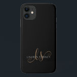 Modernes Schwarzes Gold Feminin Script Mit Monogra Case-Mate iPhone Hülle<br><div class="desc">Modernes Black Gold Feminine Script Mit Monogramm iPhone Case. Dieses elegante,  moderne Handy-Gehäuse lässt sich einfach mit Ihrem individuellen Monogramm und Namen personalisieren.</div>