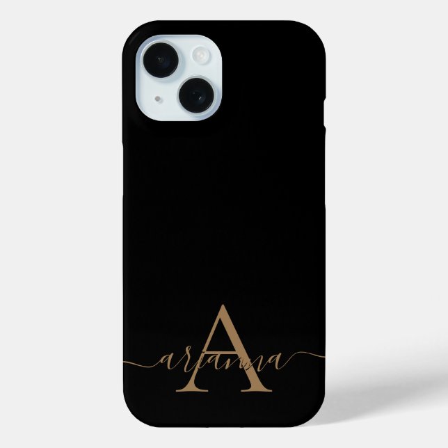Modernes Schwarzes Gold Feminin Script Mit Monogra Case-Mate iPhone Hülle (Rückseite)