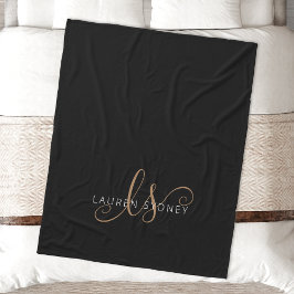 Modernes Schwarzes Gold Feminin Script Mit Monogra Fleecedecke