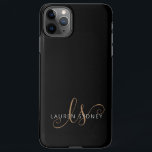 Modernes Schwarzes Gold Feminin Script Mit Monogra iPhone 11Pro Max Hülle<br><div class="desc">Modernes Black Gold Feminine Script Mit Monogramm iPhone Case. Dieses elegante,  moderne Handy-Gehäuse lässt sich einfach mit Ihrem individuellen Monogramm und Namen personalisieren.</div>