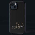 Modernes Schwarzes Gold Feminin Script Mit Monogra iPhone Hülle<br><div class="desc">Modernes Black Gold Feminine Script Mit Monogramm iPhone Case. Dieses elegante,  moderne Handy-Gehäuse lässt sich einfach mit Ihrem individuellen Monogramm und Namen personalisieren.</div>