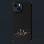Modernes Schwarzes Gold Feminin Script Mit Monogra iPhone Hülle<br><div class="desc">Modernes Black Gold Feminine Script Mit Monogramm iPhone Case. Dieses elegante,  moderne Handy-Gehäuse lässt sich einfach mit Ihrem individuellen Monogramm und Namen personalisieren.</div>