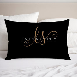 Modernes Schwarzes Gold Feminin Script Mit Monogra Kissenbezug