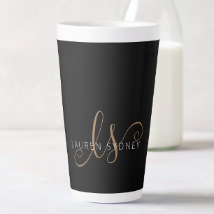 Modernes Schwarzes Gold Feminin Script Mit Monogra Milchtasse