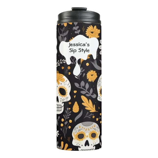 Modernes Schwarzes Gold individualisieren Hallowee Thermosbecher (Vorderseite)