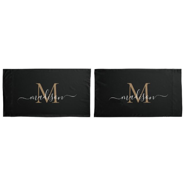 Modernes Schwarzes Gold Klassisches Monogramm Femi Kissenbezug (Vorderseite-Set)