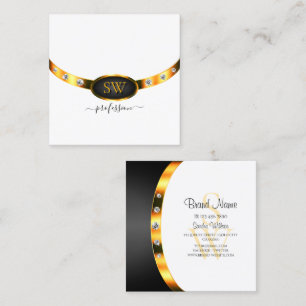 Modernes Schwarzes Gold mit Initialen und Diamante Quadratische Visitenkarte