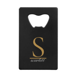 Modernes Schwarzes Gold Monogram Eleganter Skriptn Geldbeutel Flaschenöffner