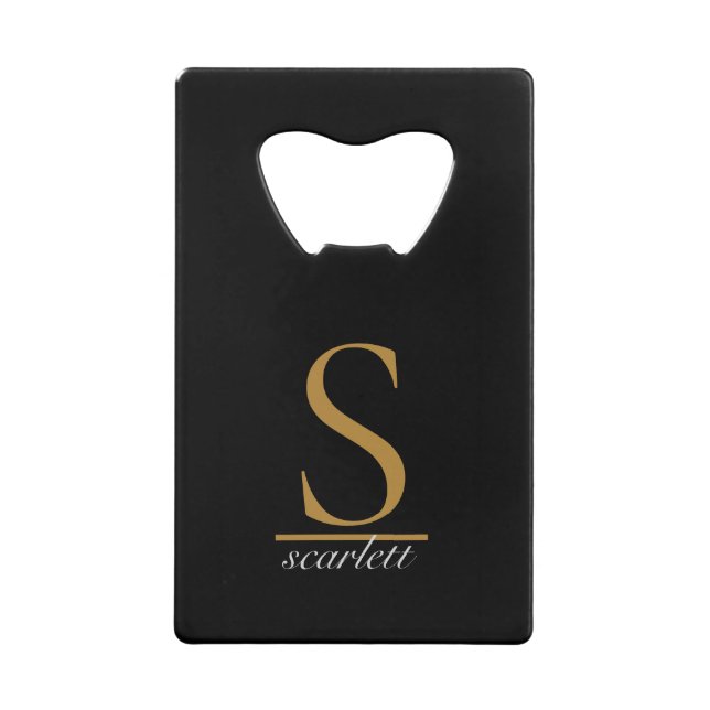 Modernes Schwarzes Gold Monogram Eleganter Skriptn Geldbeutel Flaschenöffner (Vorderseite)