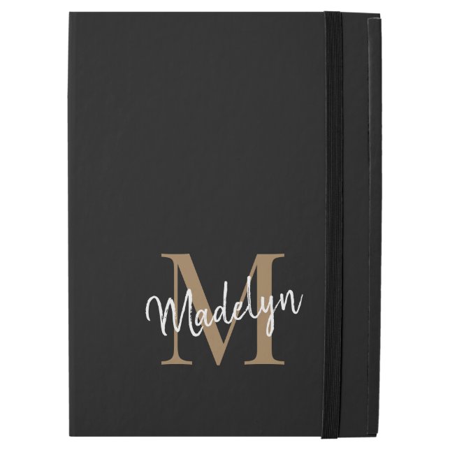 Modernes Schwarzes Gold Monogram Feminine Stilvoll (Vorderseite Geschlossen)