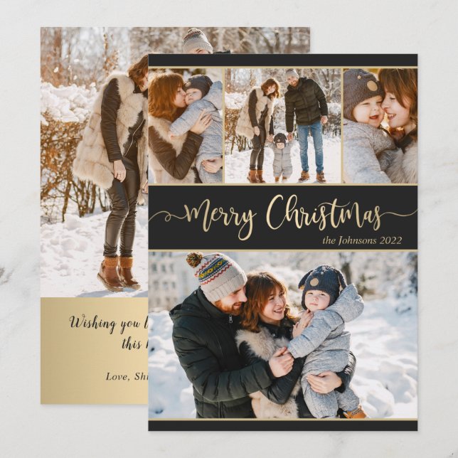Modernes Schwarzes Gold Script Frohe Weihnachten 5 (Vorne/Hinten)