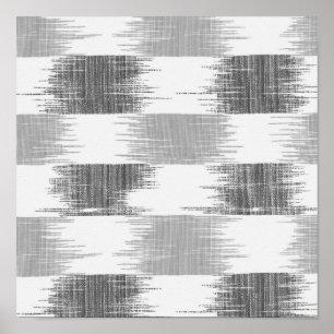 Modernes schwarzes graues Weiß ikat Muster Poster