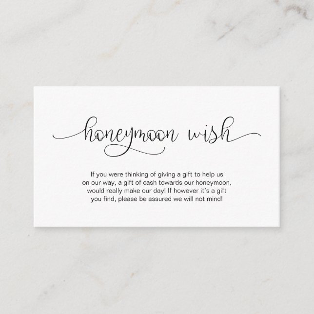 Modernes Schwarzes Handschrift Design, Flitterwoch Begleitkarte (Vorderseite)