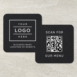 Modernes schwarzes Logo QR-Code-Scan-Menü Quadratische Visitenkarte