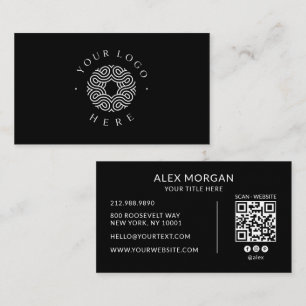 Modernes schwarzes Logo-QR-Code Visitenkarte