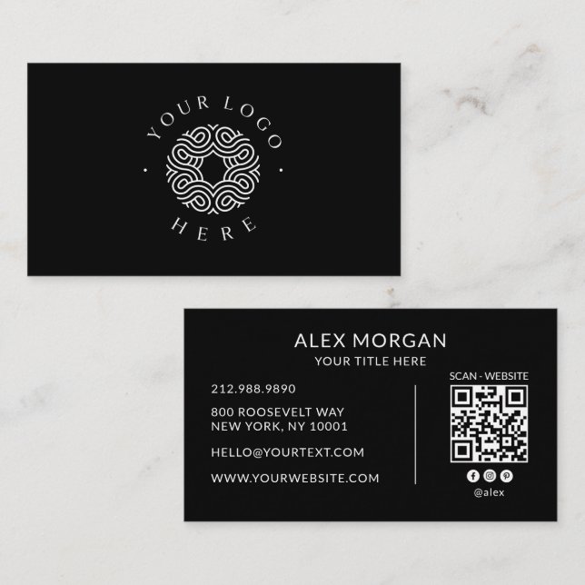 Modernes schwarzes Logo-QR-Code Visitenkarte (Vorne/Hinten)