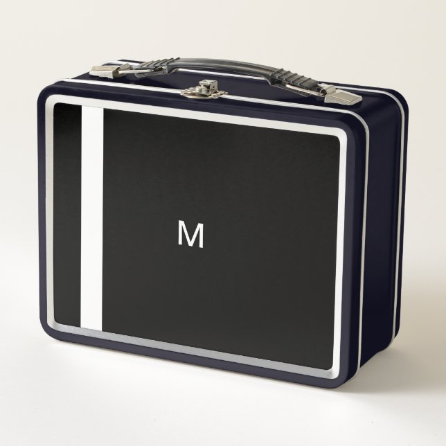 Modernes Schwarzes Minimalistisch Mit Monogramm Metall Brotdose (Vorderseite)