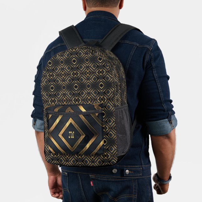 Modernes Schwarzes Mit Monogramm Bedruckter Rucksack (Insitu (Modell))