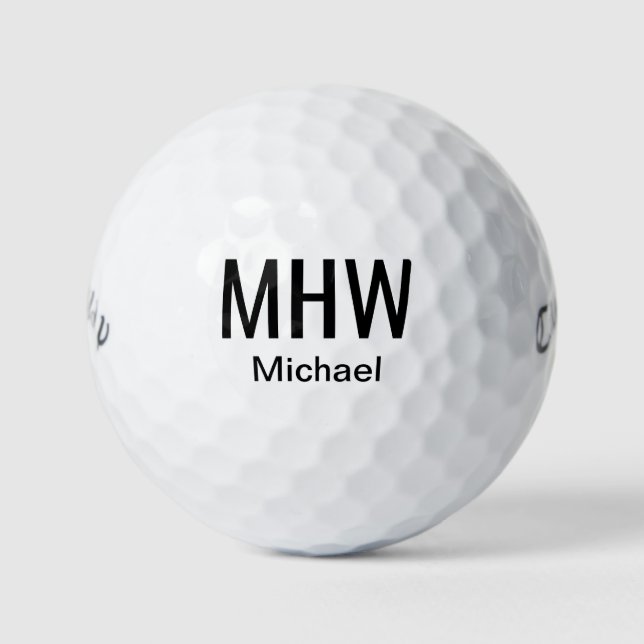 Modernes Schwarzes Mit Monogramm Golfball (Vorderseite)