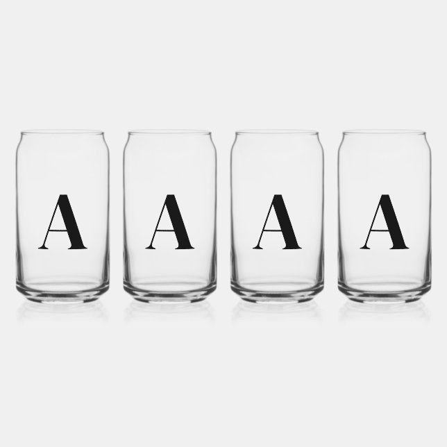Modernes Schwarzes Monogramm Initial Can Glass Set Dosenglas (Vorderseite)