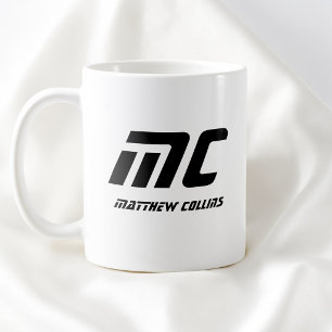 Modernes Schwarzes Monogramm Name Text Minimal für Kaffeetasse