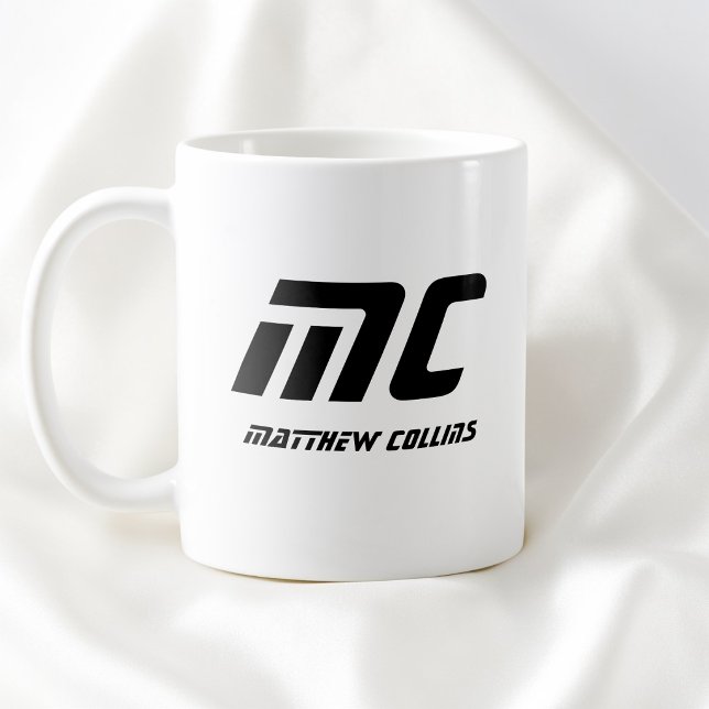 Modernes Schwarzes Monogramm Name Text Minimal für Kaffeetasse (Modern Black Monogram Name Text Minimal for Him Coffee Mug)