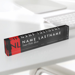 Modernes Schwarzes Monogramm Red Desk Namplate Namensplakette